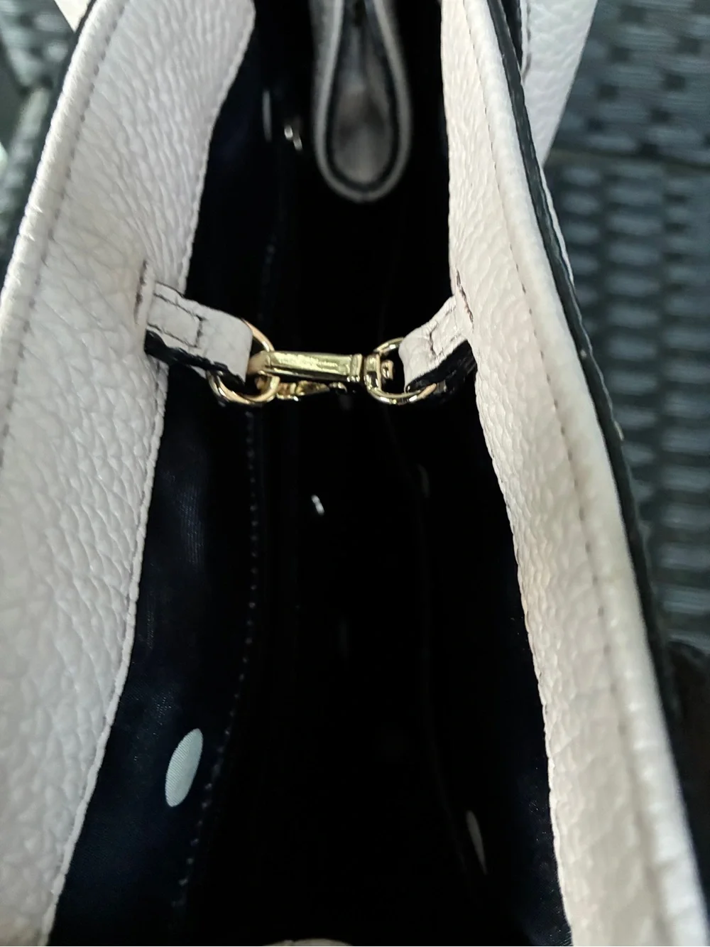 kate spade Pebbled Leather Satchel in Light Gray with Black Handles